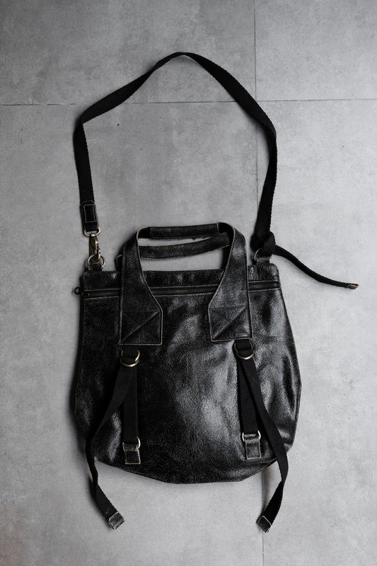 Jas-M.B. Leather Shoulder / Hand Bag 英國手工製包袋品牌 爆裂紋皮革馬毛拼接手提肩背包 黑色