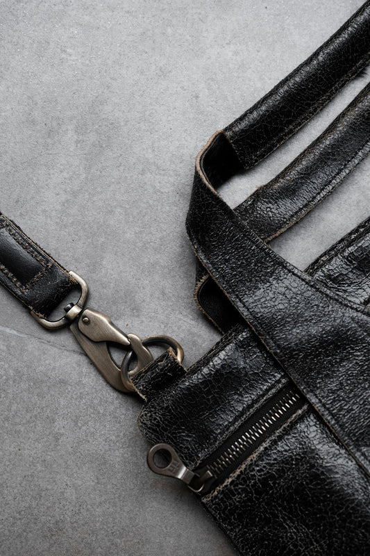 Jas-M.B. Leather Shoulder / Hand Bag 英國手工製包袋品牌 爆裂紋皮革馬毛拼接手提肩背包 黑色