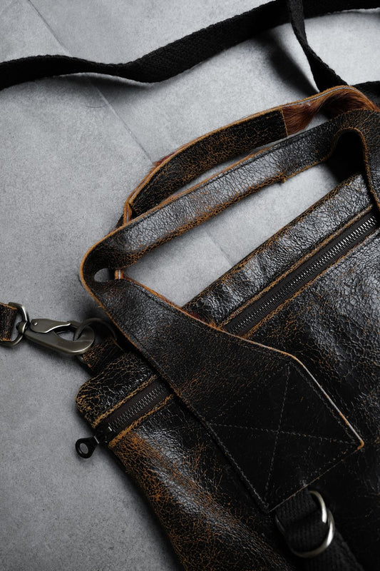 Jas-M.B. Leather Shoulder / Hand Bag 英國手工製包袋品牌 爆裂紋皮革馬毛拼接手提肩背包 棕色