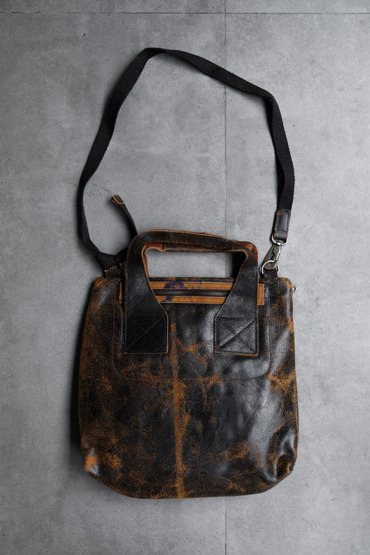 Jas-M.B. Leather Shoulder / Hand Bag 英國手工製包袋品牌 爆裂紋皮革馬毛拼接手提肩背包 棕色