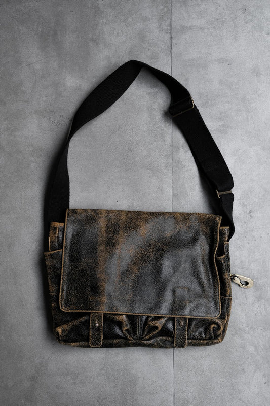 Jas-M.B. Leather Messenger Shoulder Bag 英國手工製包袋品牌 爆裂紋皮革帆布背帶郵差包