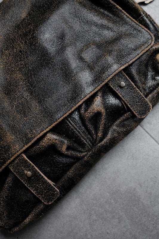 Jas-M.B. Leather Messenger Shoulder Bag 英國手工製包袋品牌 爆裂紋皮革帆布背帶郵差包