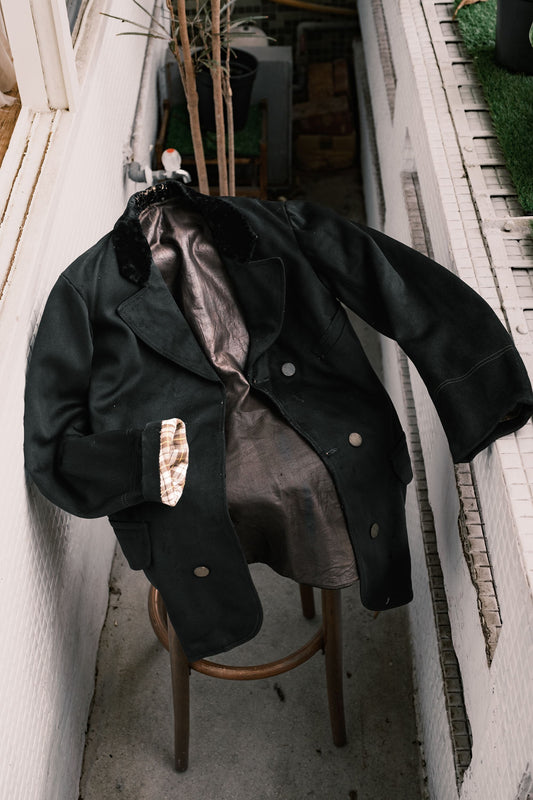 Vintage 1930s French velvet collar wool double-breasted sack coat