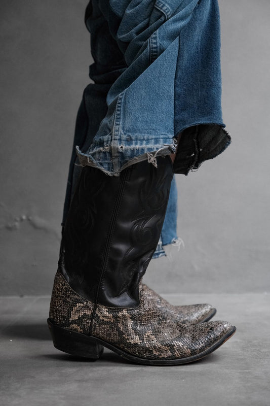 Black Python Skin Leather Cowboy Western Boots Black Python Skin Leather Cowboy Western Boots