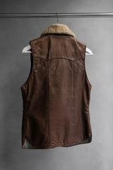Sunrise Leather Co. Sherpa Collar Leather Vest 羊羔絨領皮衣背心