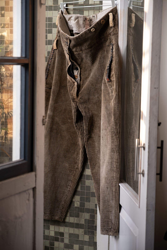 1930's Adolphe Lafont Vintage Corduroy Work Trousers法國工裝古董 燈芯絨吊帶工作褲
