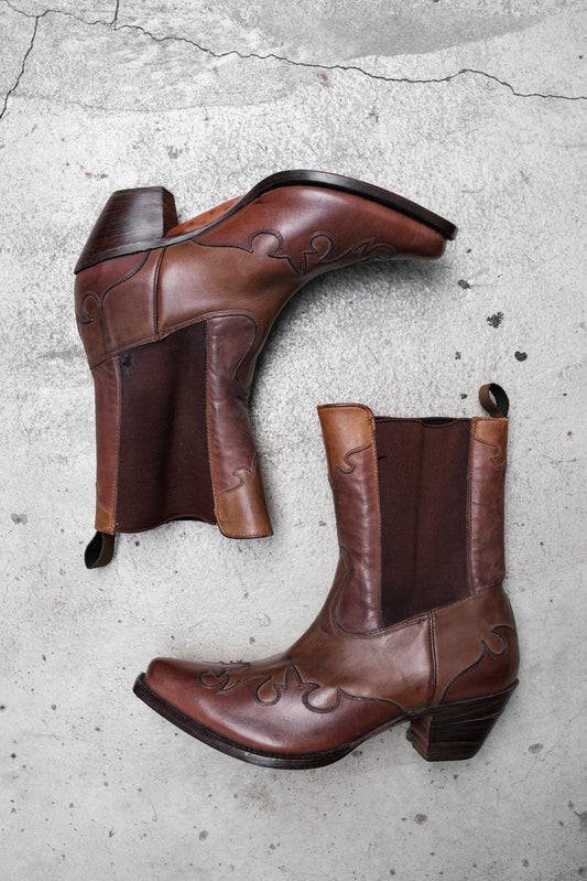 Ralph Lauren Country Leather Cowboy Western Boots 羅夫·勞倫 雕花皮革牛仔西部靴