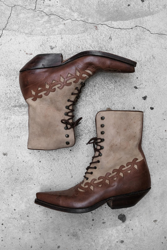 Tony Mora Lace-up Leather Cowboy Western Boots 古著 綁帶雕花皮革牛仔西部靴 西班牙製