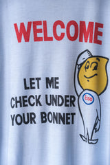 1980年代のヴィンテージエッソオイルリンガーTシャツヴィンテージガソリンスタンドブランドプリントパイピングTシャツ