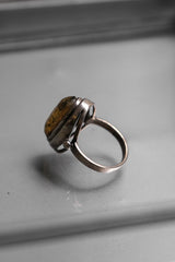 Mid-Century Sterling Silver 925 Baltic Amber Ring 中世紀綠琥珀圓弧面純銀戒