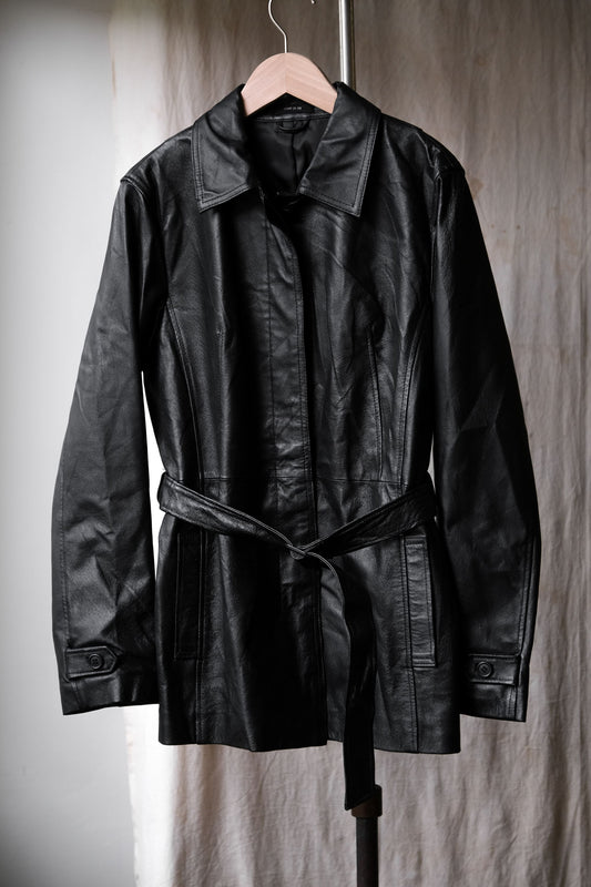 COMME CA ISM Belted Leather Coat 日本品牌復古皮革腰帶短大衣