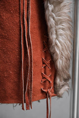 1960~70’s Vintage Faux Fur Suede Leather Vest with Studded Fringe 古著 人造皮草麂皮流蘇嬉皮背心