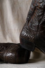 「Nocona Boots」スネークレザーカウボーイウエスタンブーツ ヴィンテージブラウンスネークレザーカウボーイウエスタンブーツ