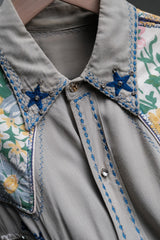 Best Tailor Inc. 1940s Embroidered Western Shirt - Vintage Print, Appliqué, Embroidery, Rhinestone Buttons