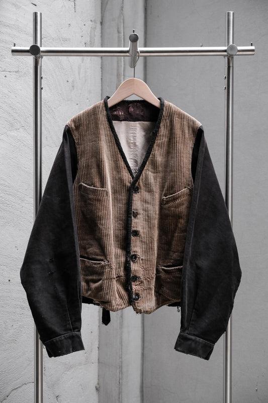 Vintage French Corduroy Moleskin Gilet Jacket 法國古著燈芯絨拼接鼴鼠皮工作外套