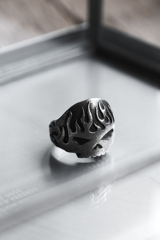 Harley Davidson Sterling Silver 925 MOD Flaming Skull Ring
