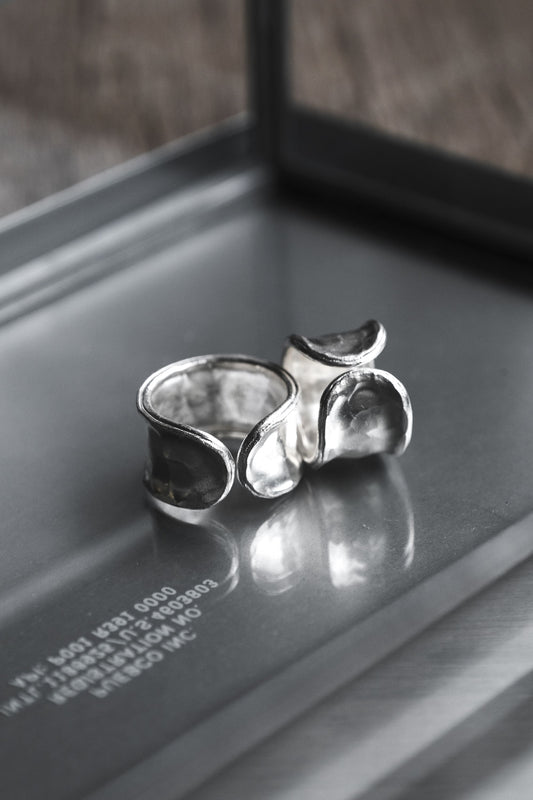 Wide hammered sterling silver 999 ring