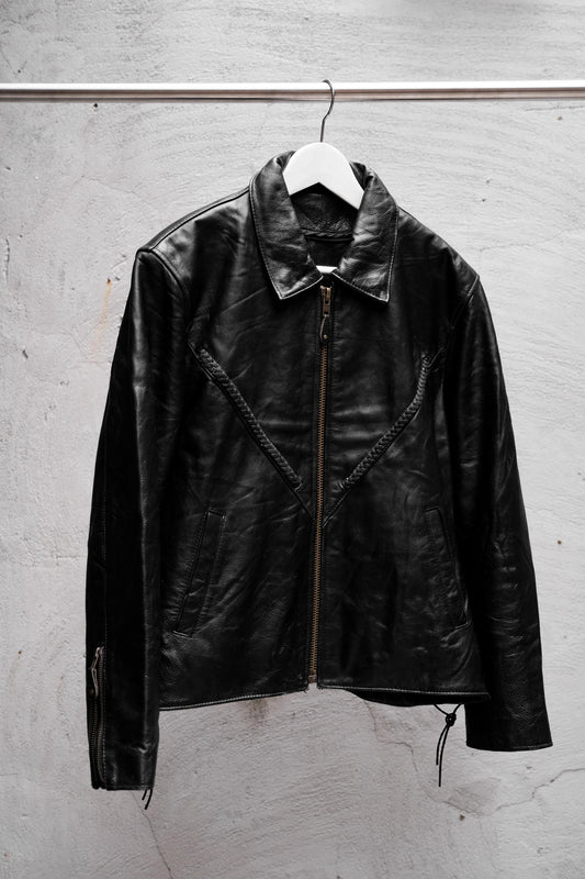 1980's Euro Vintage Leather Motorcycle Biker Jacket 歐洲古著直拉鍊騎士皮衣夾克 側邊綁帶
