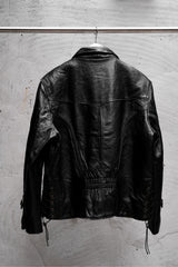 1980's Euro Vintage Leather Motorcycle Biker Jacket 歐洲古著直拉鍊騎士皮衣夾克 側邊綁帶