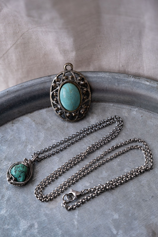 Natural Turquoise Pendant & Necklace Turkish Turquoise Pendant Necklace