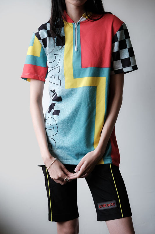 Vintage 1/4 Zip Color pattern checkerboard Cycling jersey