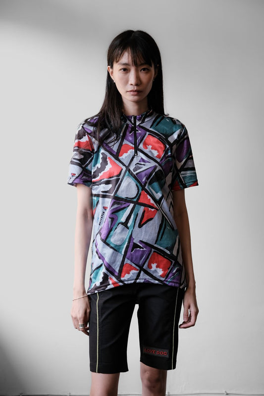 Vintage Helvetia 1/4 Zip Geometric Patterns Cycling Jersey