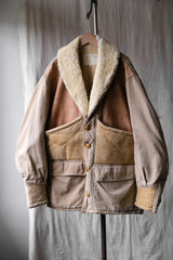 1980's "CHEVIGNON" Shearling Leather Shawl Collar Coat French vintage sheep fur loofah collar coat