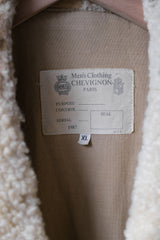 1980's "CHEVIGNON" Shearling Leather Shawl Collar Coat French vintage sheep fur loofah collar coat