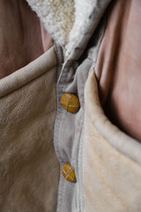1980's "CHEVIGNON" Shearling Leather Shawl Collar Coat French vintage sheep fur loofah collar coat