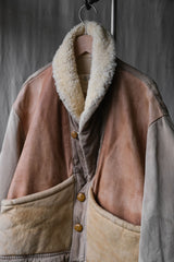 1980's "CHEVIGNON" Shearling Leather Shawl Collar Coat French vintage sheep fur loofah collar coat