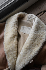 1980's "CHEVIGNON" Shearling Leather Shawl Collar Coat French vintage sheep fur loofah collar coat