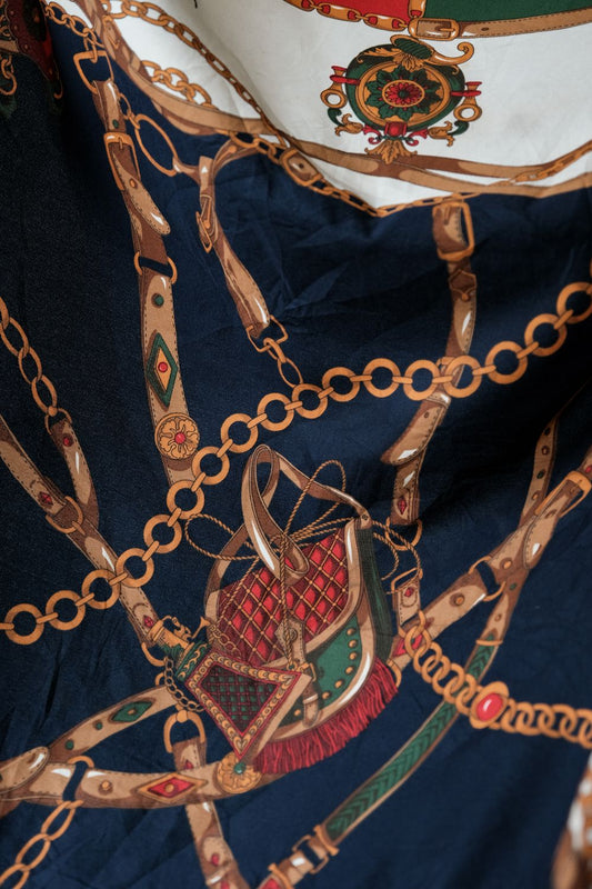 Vintage Baroque Print Silk Scarf 巴洛克印花絲質大方巾 綠紅藍白