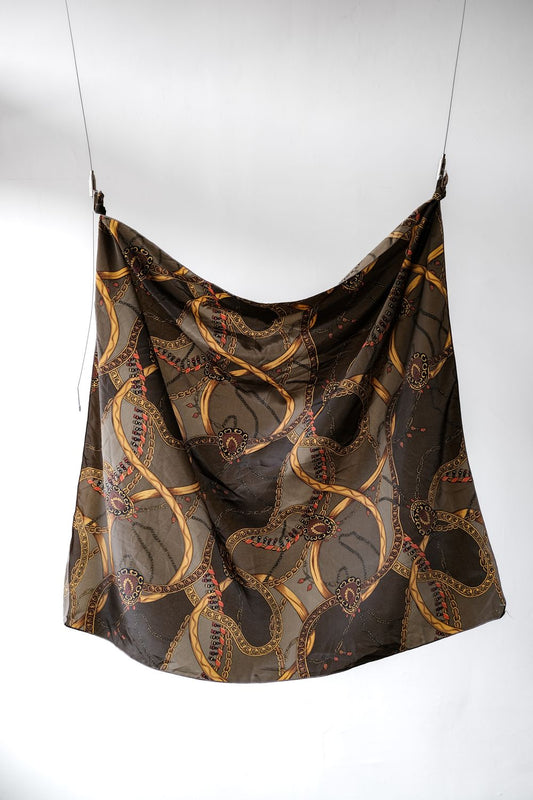 Vintage Baroque Print Silk Scarf 巴洛克印花絲質大方巾 黃綠