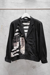 Couturier de Paris Vintage Tencel Printed Blazer Jacket 日本古著 天絲拼接印花 短板墊肩西裝夾克