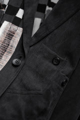 Couturier de Paris Vintage Tencel Printed Blazer Jacket 日本古著 天絲拼接印花 短板墊肩西裝夾克