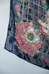 ヴィンテージの宝石プリントシルクスカーフ