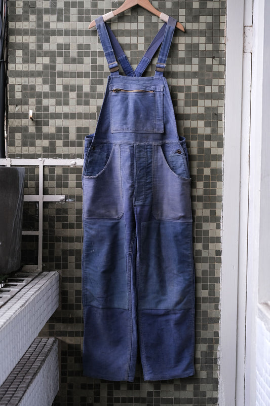 1940's "Le Mont St Michel" French Indigo Moleskin Overalls Vintage French workwear blue-dyed moleskin patch overalls