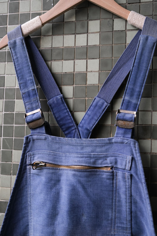 1940's "Le Mont St Michel" French Indigo Moleskin Overalls Vintage French workwear blue-dyed moleskin patch overalls