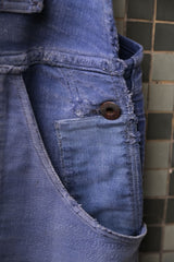 1940's "Le Mont St Michel" French Indigo Moleskin Overalls Vintage French workwear blue-dyed moleskin patch overalls