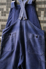 1940's "Le Mont St Michel" French Indigo Moleskin Overalls Vintage French workwear blue-dyed moleskin patch overalls