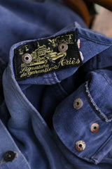 1940's "Le Mont St Michel" French Indigo Moleskin Overalls Vintage French workwear blue-dyed moleskin patch overalls