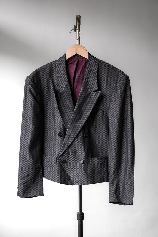 Vintage Viscose Plaid Double Breasted Cropped Blazer Jacket