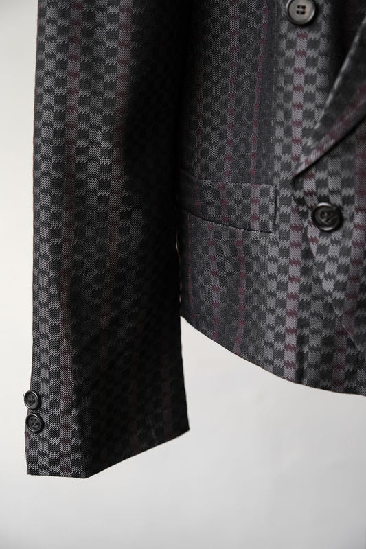 Vintage Viscose Plaid Double Breasted Cropped Blazer Jacket