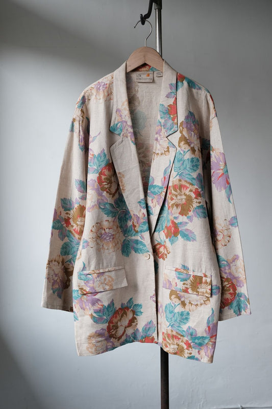 "Liz Claiborne" Vintage Linen Cotton Floral Print Blazer Jacket