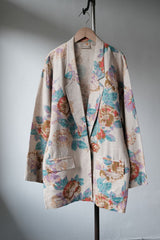 ”Liz Claiborne” Vintage Linen Cotton Floral Print Blazer Jacket 復古棉麻花卉休閒西裝外套