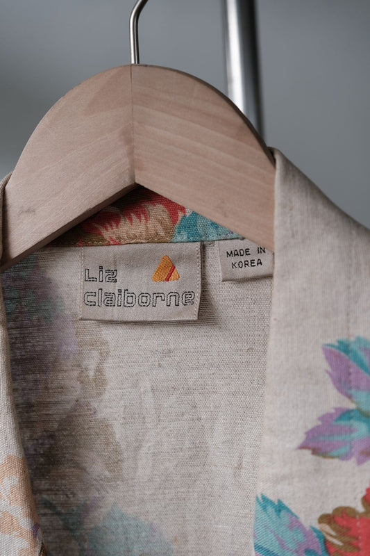 "Liz Claiborne" Vintage Linen Cotton Floral Print Blazer Jacket
