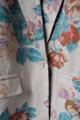 ”Liz Claiborne” Vintage Linen Cotton Floral Print Blazer Jacket 復古棉麻花卉休閒西裝外套