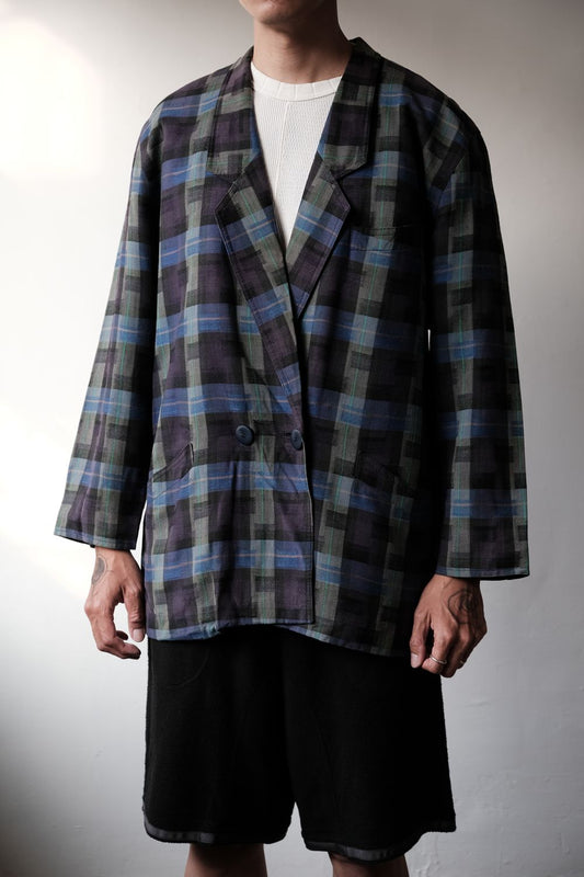 "International Spotlight Clothing" Vintage Viscose Linen Plaid Blazer Jacket