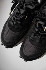 SACAI x Nike LDWaffle Black Japanese designer co-branded double hook suede nylon ribbon jogging shoes