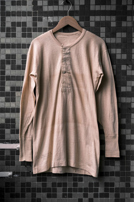 バルブリガン ヴィンテージ コットン ヘンリー アンダーシャツ アイルランド製 ヴィンテージ ニット 長袖 アンダーウェア ブラウン